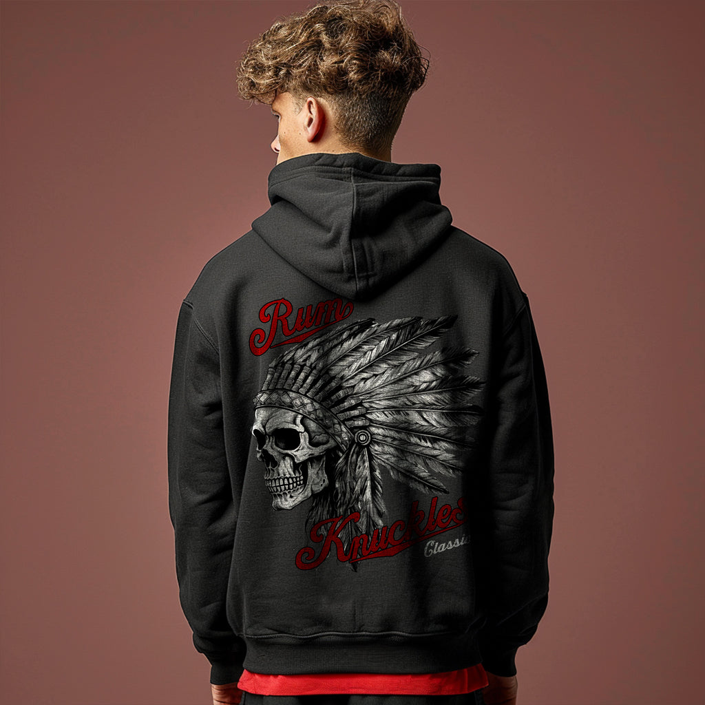 RUM KNUCKLES Indian Skull Hoodie Black