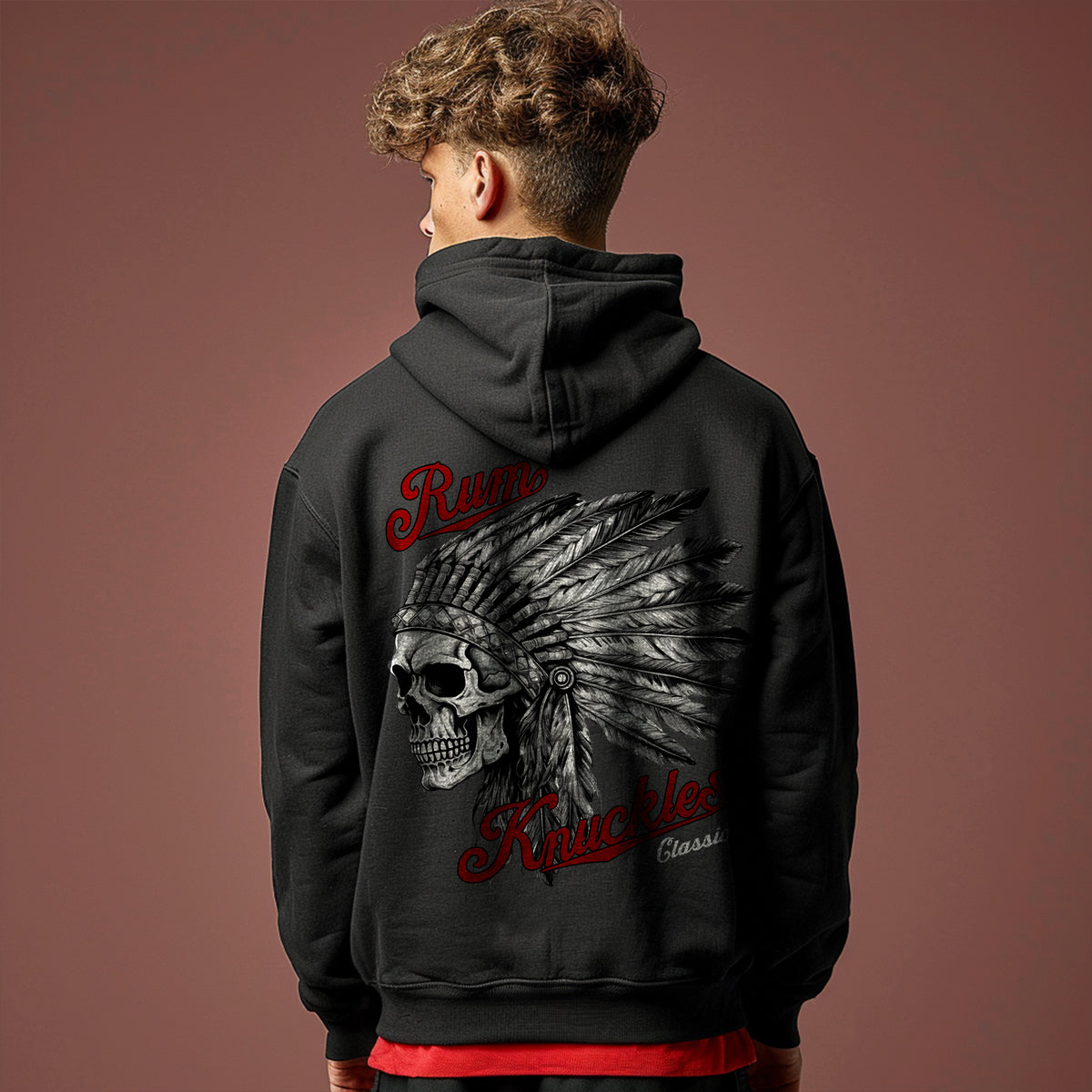 RUM KNUCKLES Indian Skull Hoodie Black