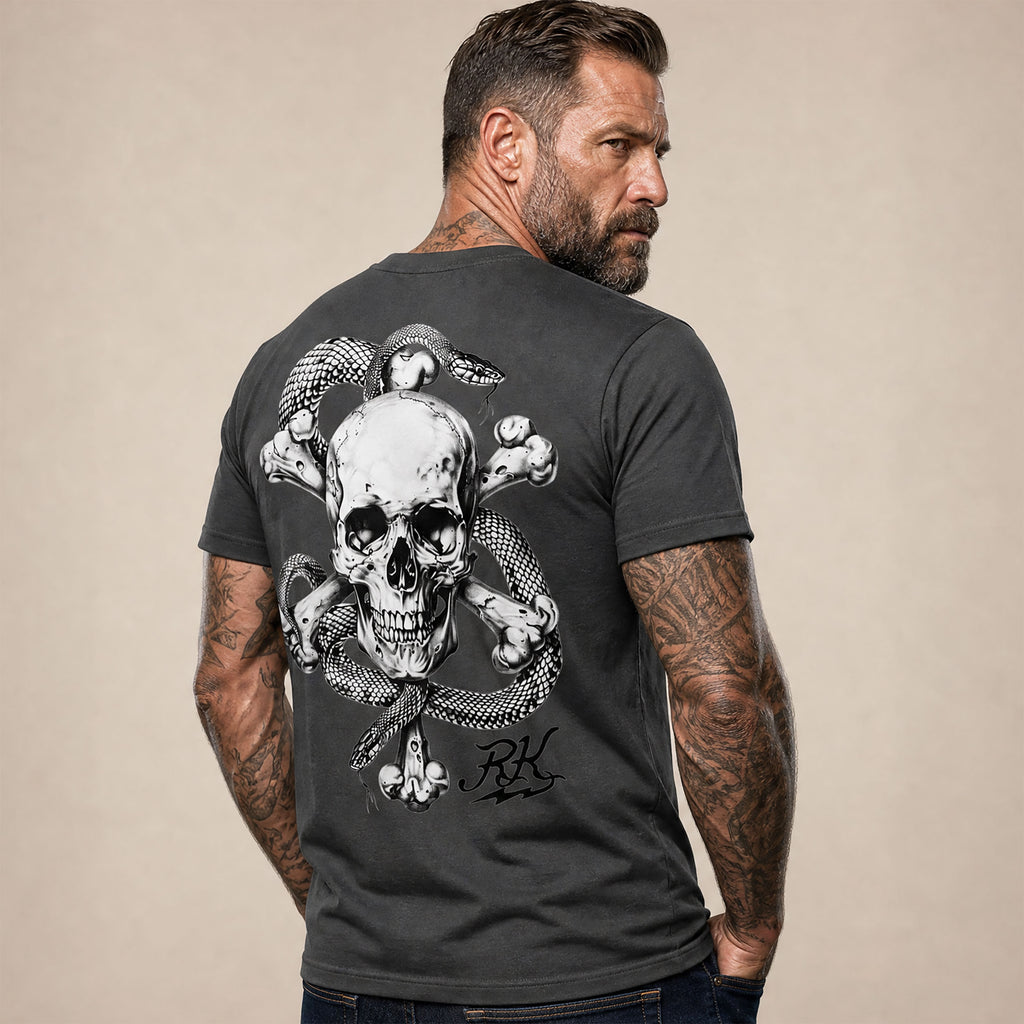 RUM KNUCKLES Crossbones T-Shirt Charcoal