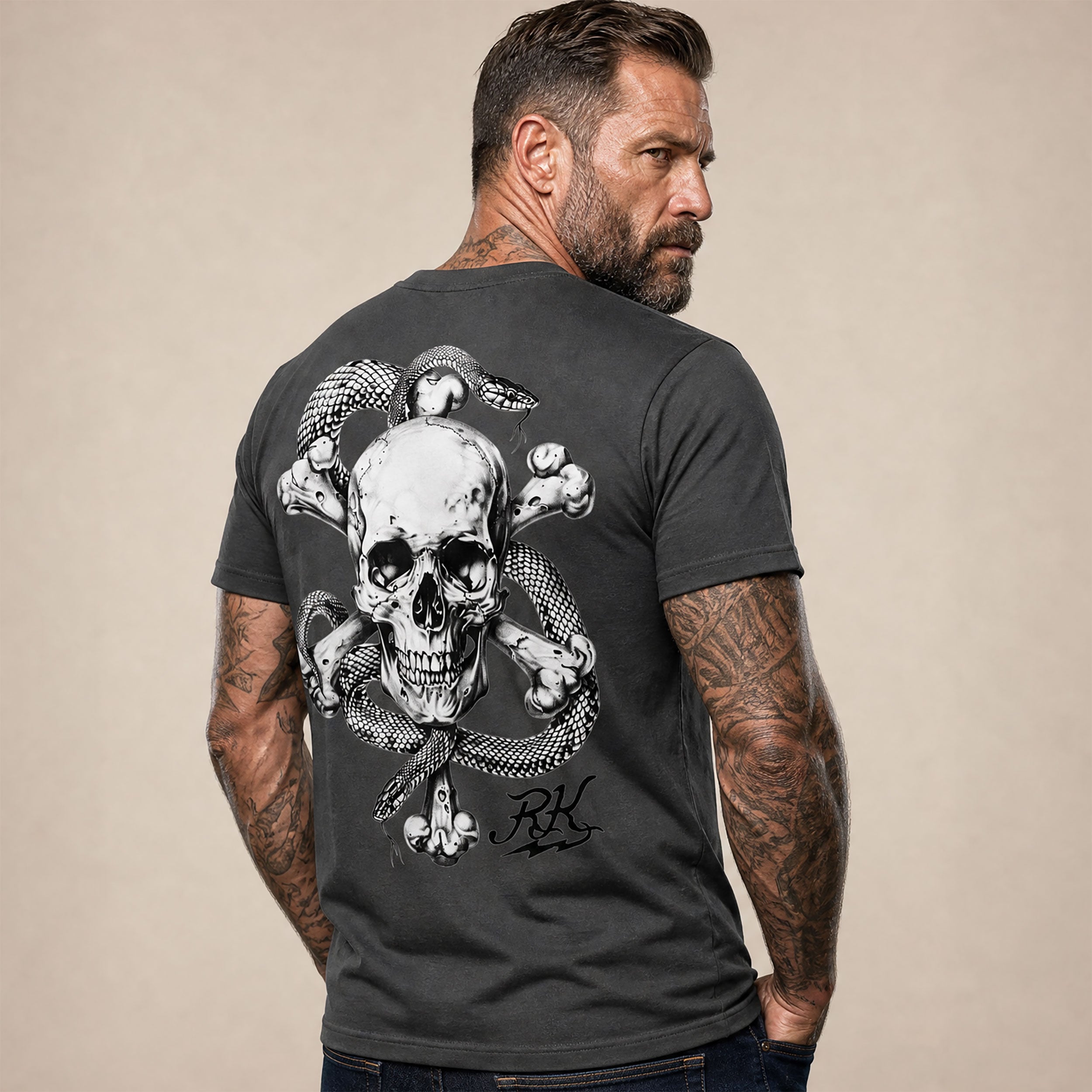RUM KNUCKLES Crossbones T-Shirt Charcoal