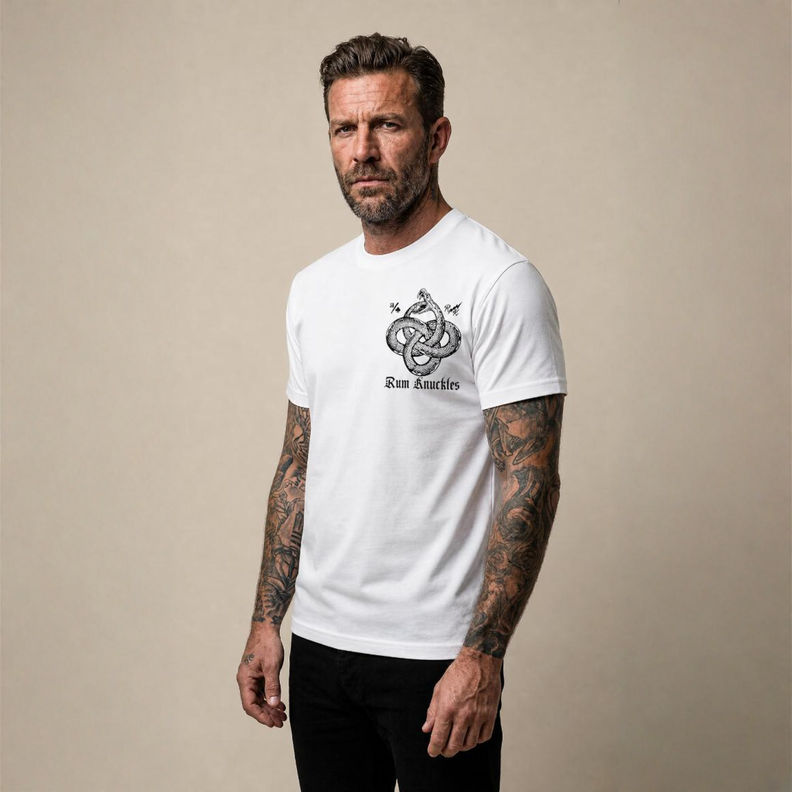 RUM KNUCKLES Eternal Snake T-Shirt White