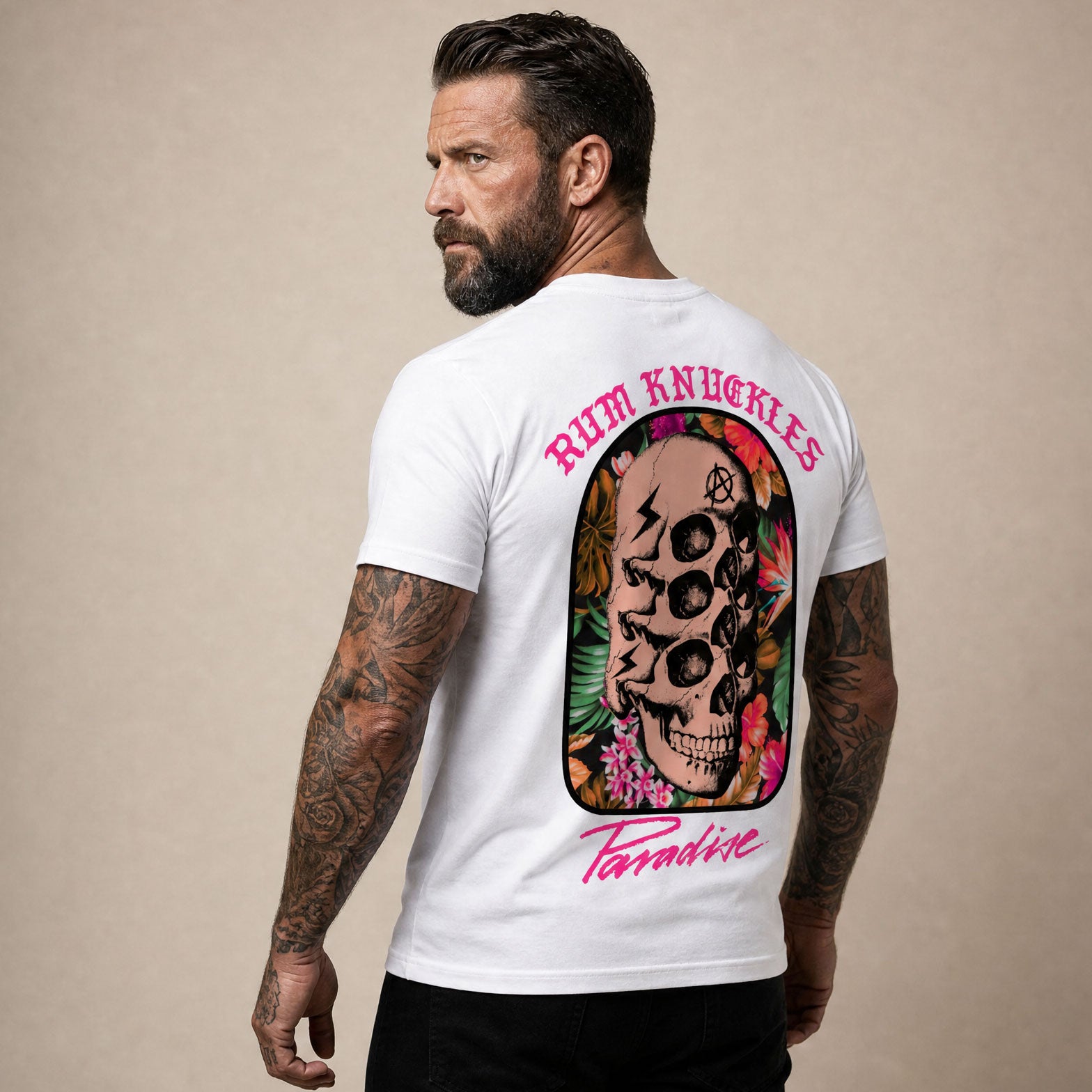 RUM KNUCKLES Paradise Skull II T-Shirt White