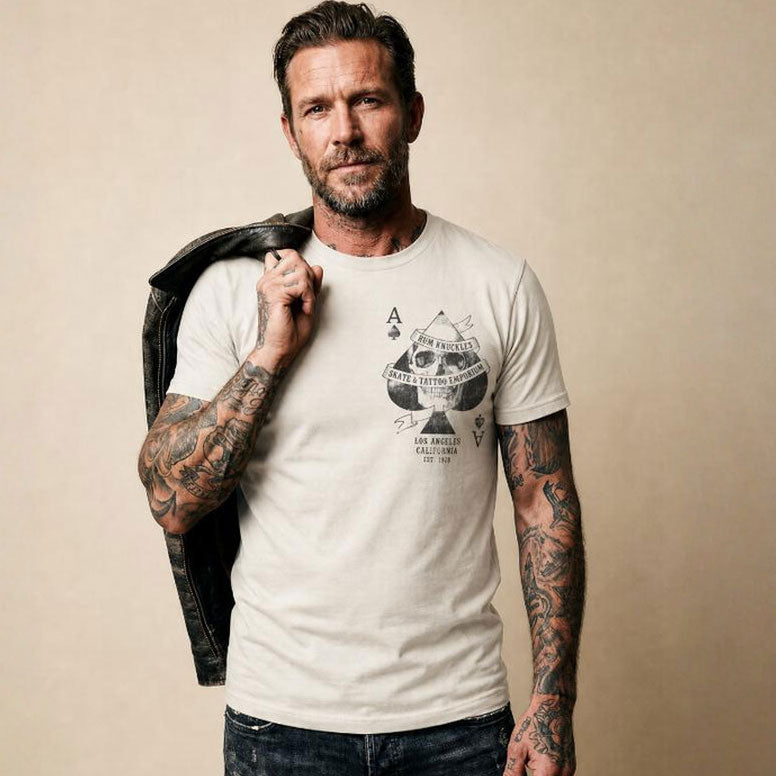 RUM KNUCKLES Skull Spades T-Shirt Natural