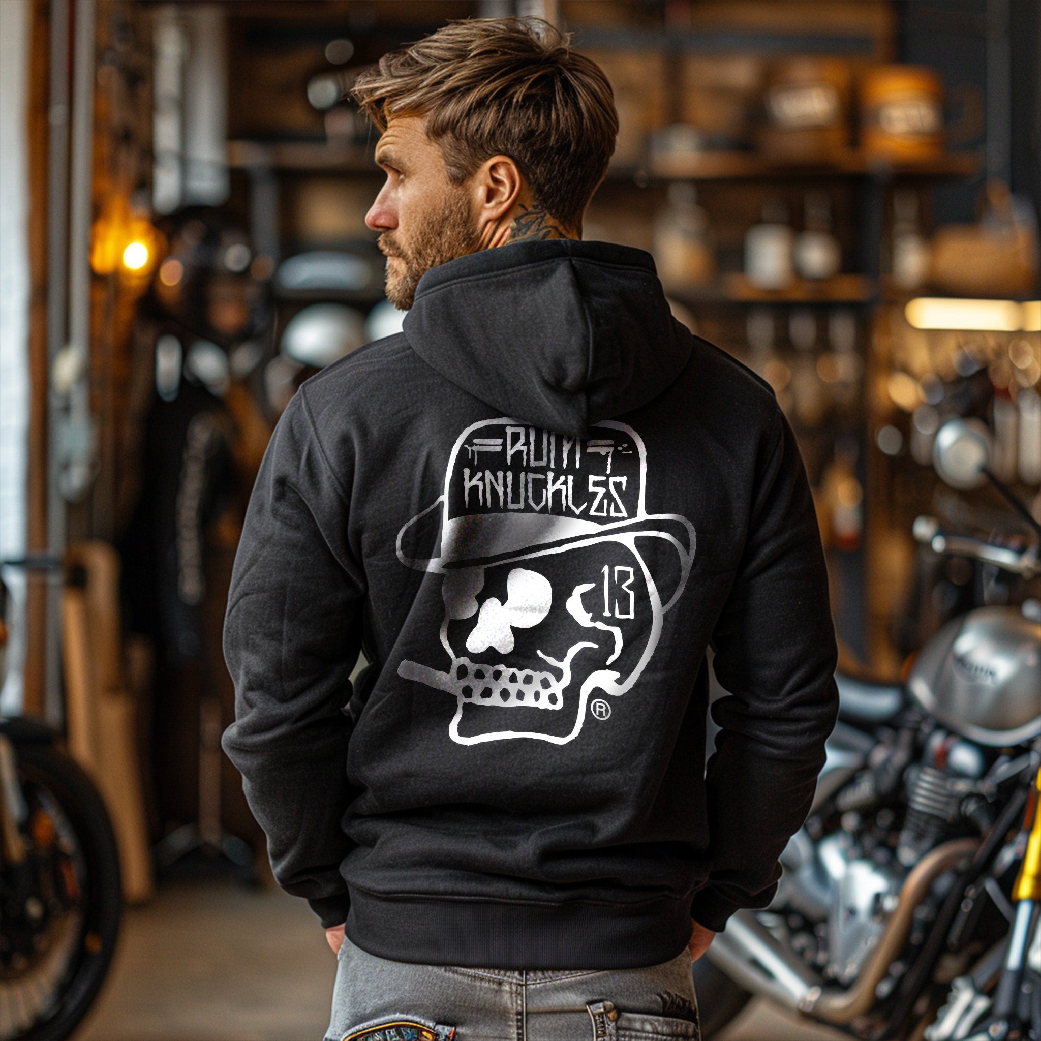 RUM KNUCKLES Smokin Skull Hoodie Black