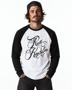 RUM KNUCKLES RK SCRIPT Baseball Tee - White/Black - model front