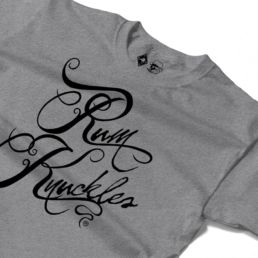 RUM KNUCKLES RK SCRIPT Long Sleeve Tee - Heather Grey - detail