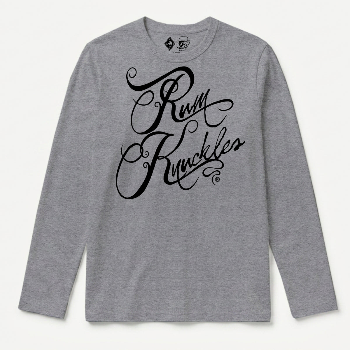 RUM KNUCKLES RK SCRIPT Long Sleeve Tee - Heather Grey - front