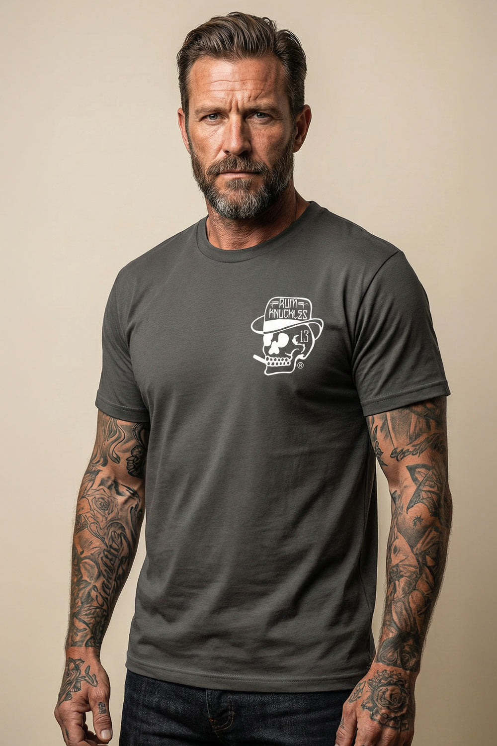 Rum Knuckles - Classic OG Skull T-Shirt - Charcoal