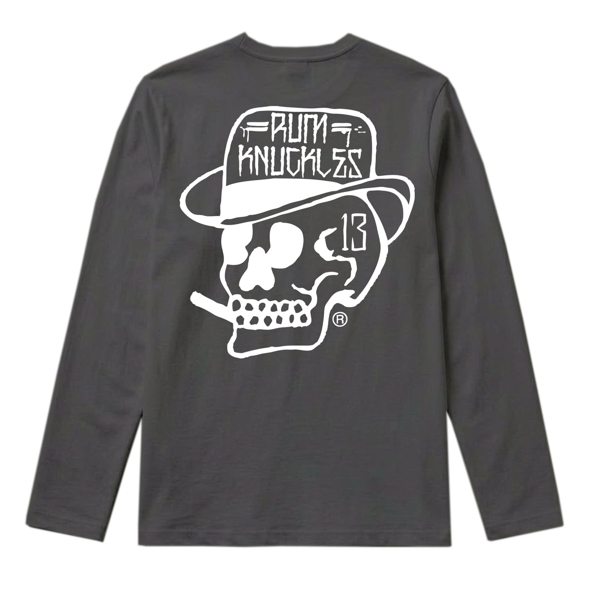 RUM KNUCKLES SMOKIN SKULL Long Sleeve Tee - Charcoal - back