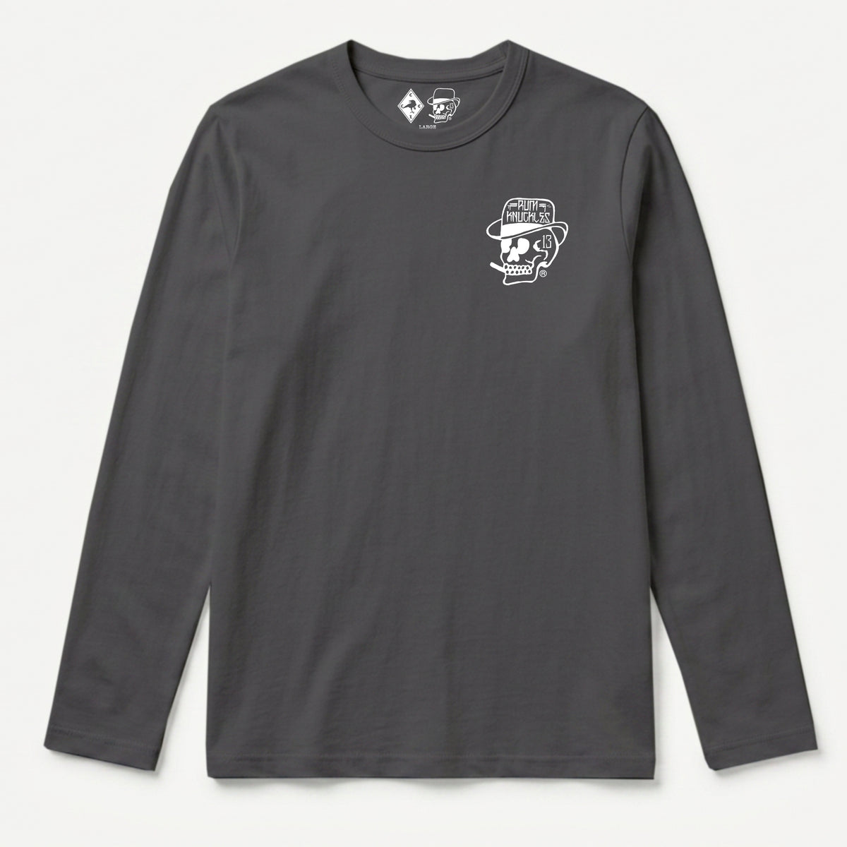 RUM KNUCKLES SMOKIN SKULL Long Sleeve Tee - Charcoal - front