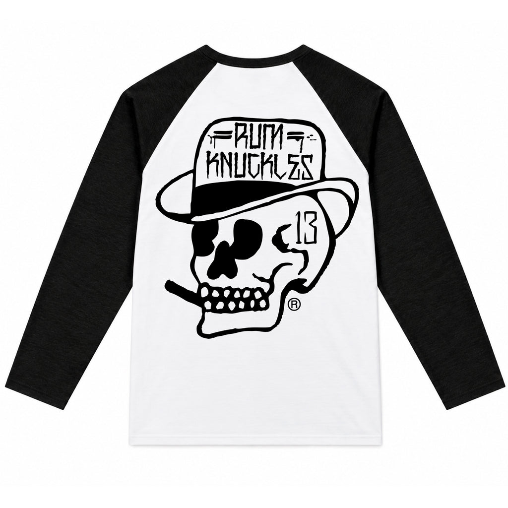 RUM KNUCKLES SMOKIN SKULL Baseball Tee - White/Black - back