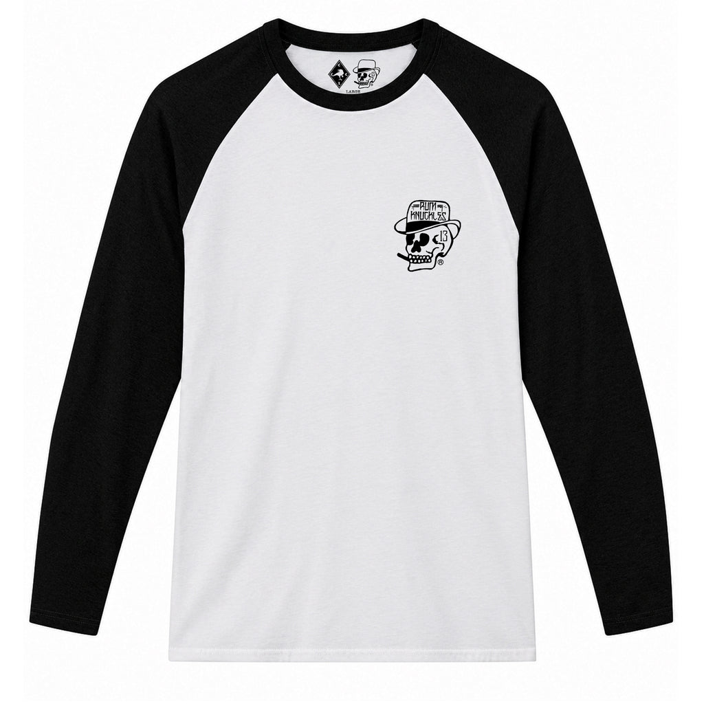 RUM KNUCKLES SMOKIN SKULL Baseball Tee - White/Black - front