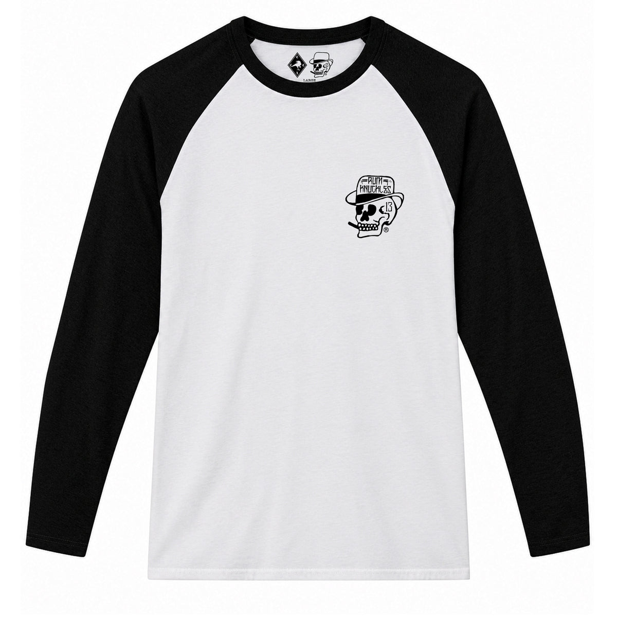 RUM KNUCKLES SMOKIN SKULL Baseball Tee - White/Black - front