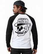 RUM KNUCKLES SMOKIN SKULL Baseball Tee - White/Black - model back