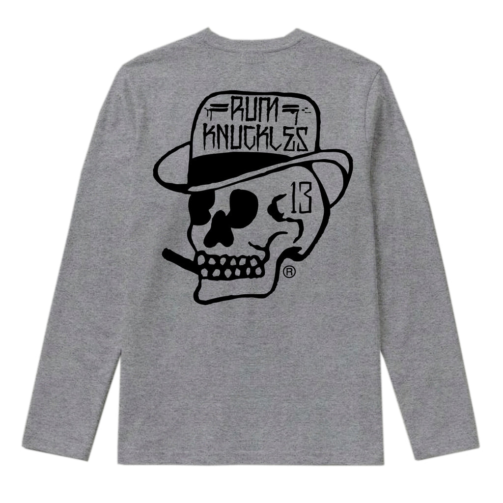 RUM KNUCKLES SMOKIN SKULL Long Sleeve Tee - Heather Grey - back
