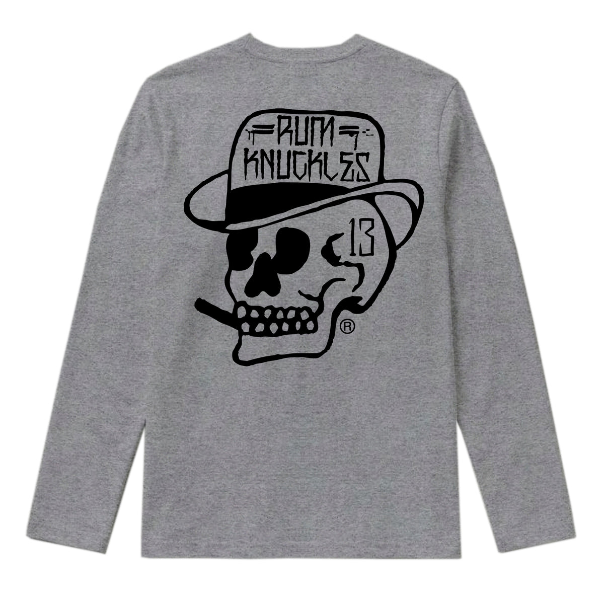 RUM KNUCKLES SMOKIN SKULL Long Sleeve Tee - Heather Grey - back