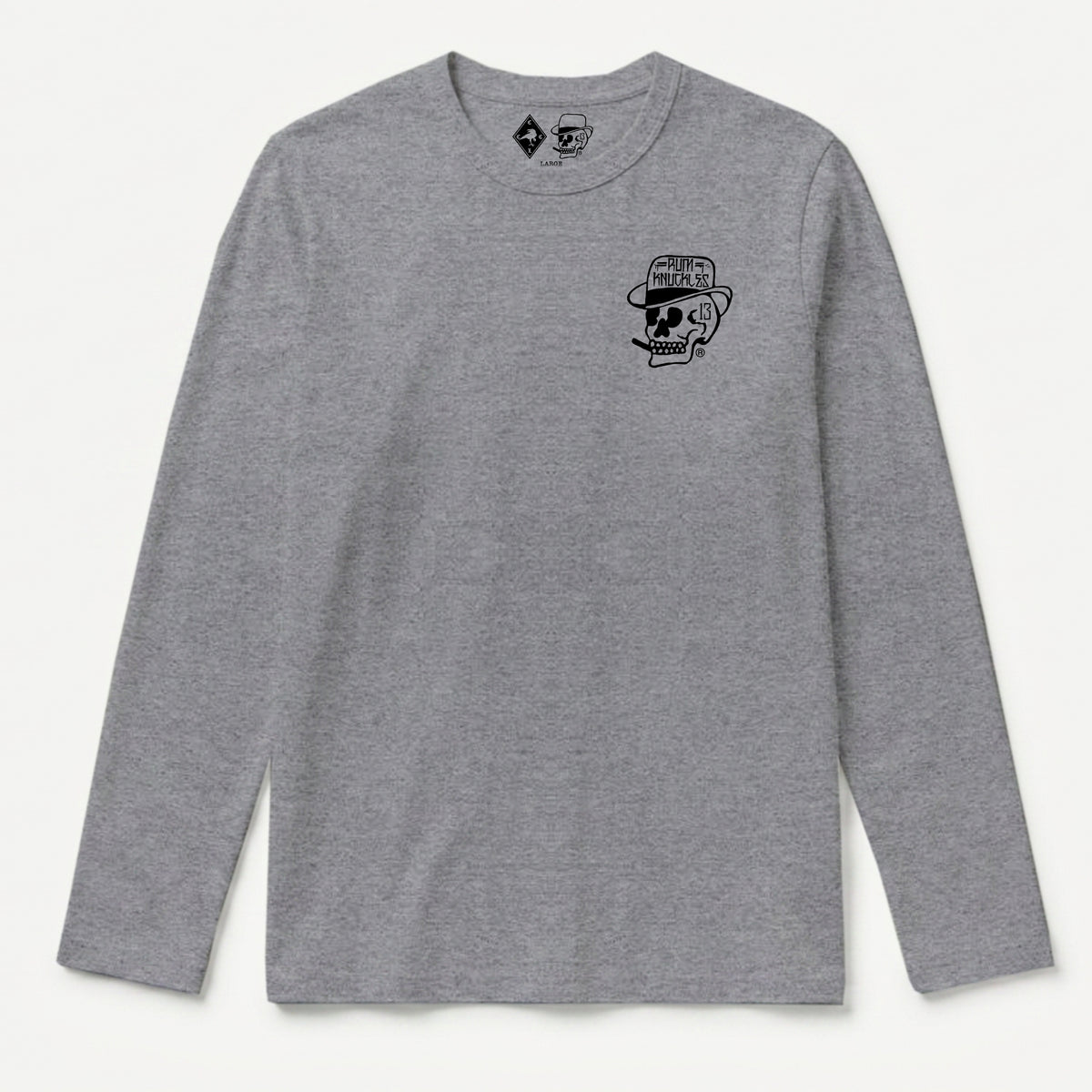 RUM KNUCKLES SMOKIN SKULL Long Sleeve Tee - Heather Grey - front