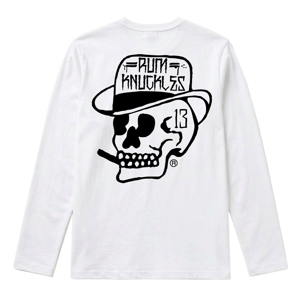 RUM KNUCKLES SMOKIN SKULL Long Sleeve Tee - White - back