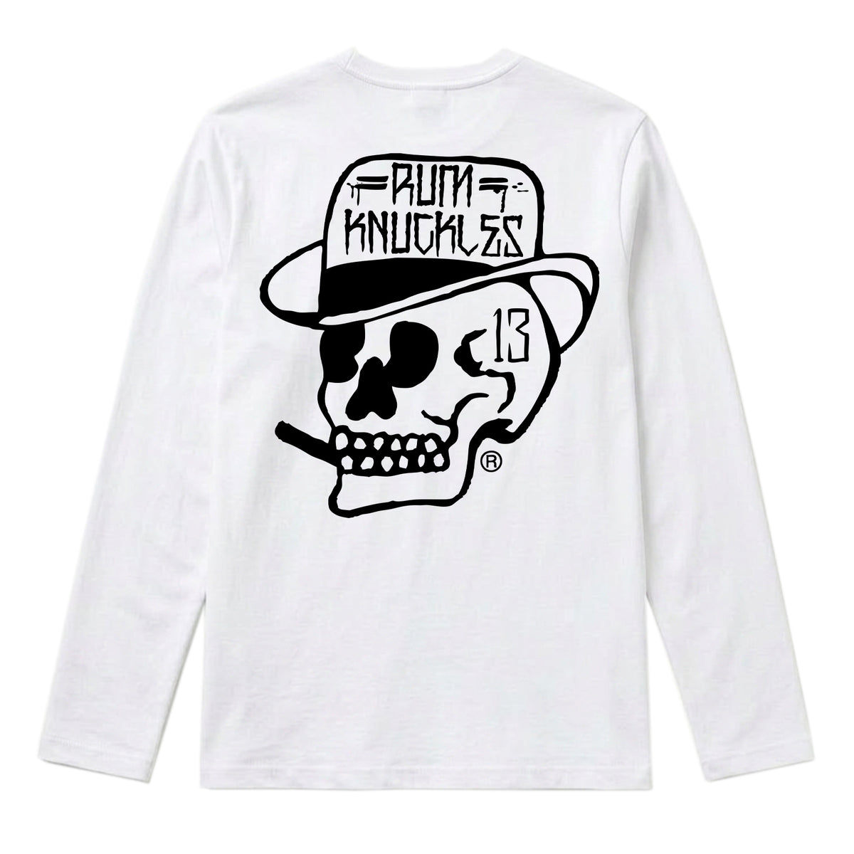 RUM KNUCKLES SMOKIN SKULL Long Sleeve Tee - White - back