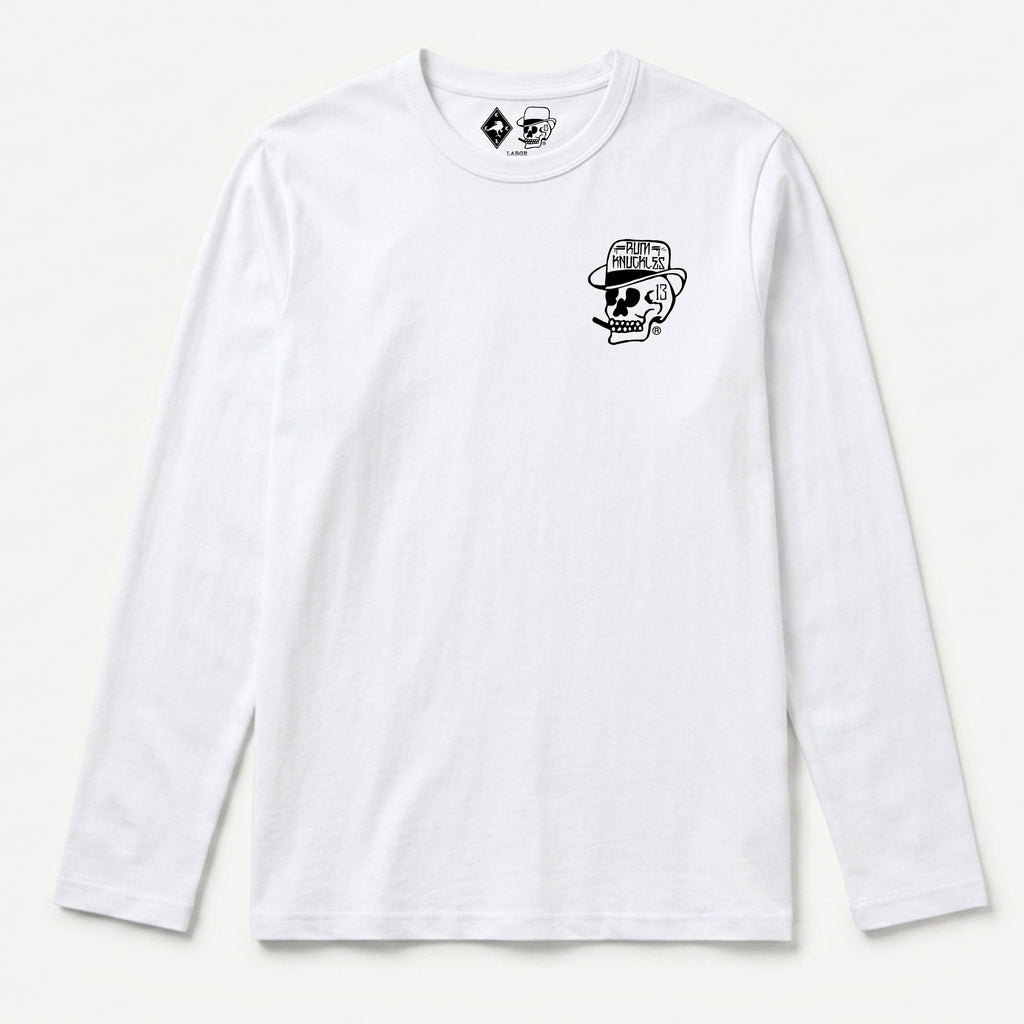 RUM KNUCKLES SMOKIN SKULL Long Sleeve Tee - White - front
