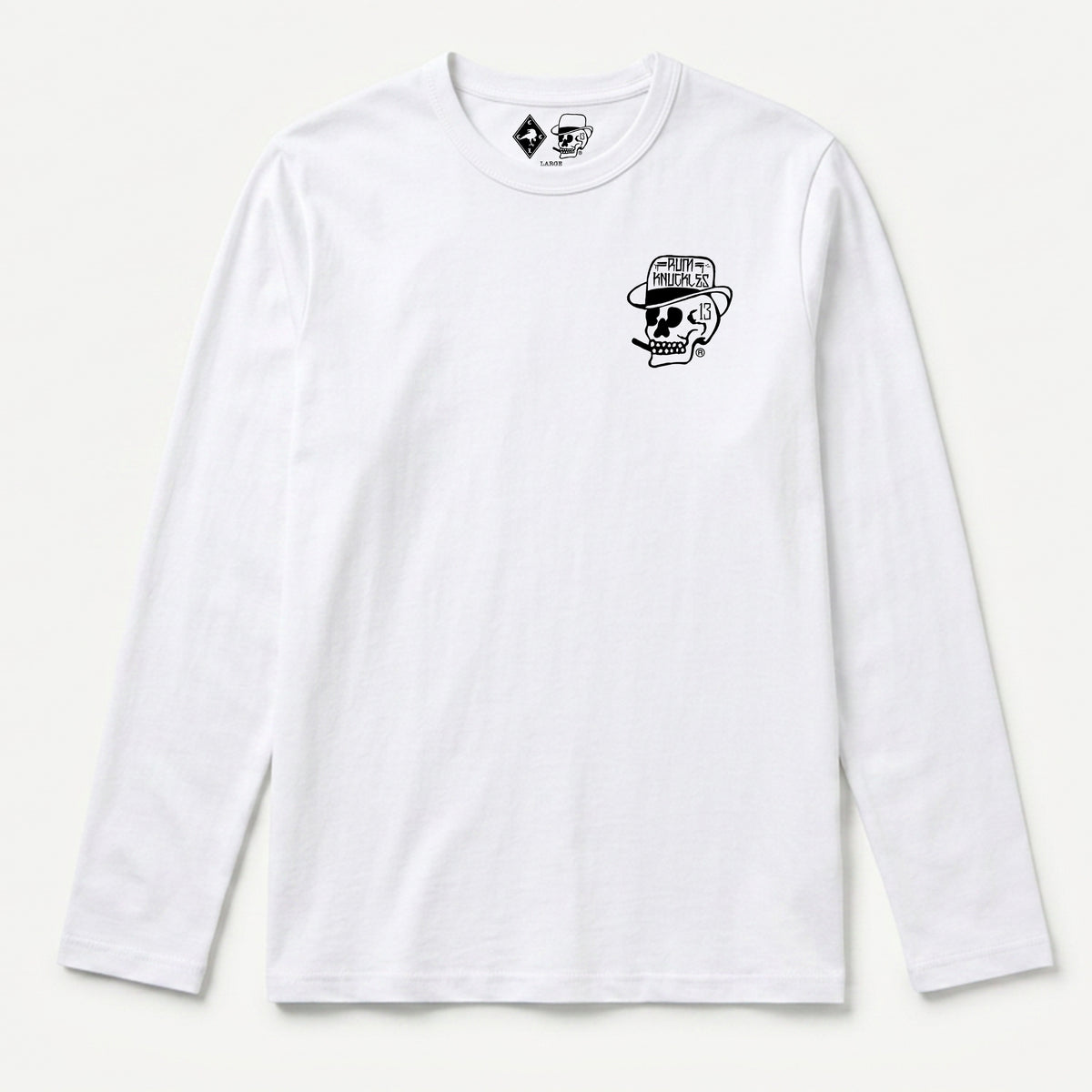 RUM KNUCKLES SMOKIN SKULL Long Sleeve Tee - White - front