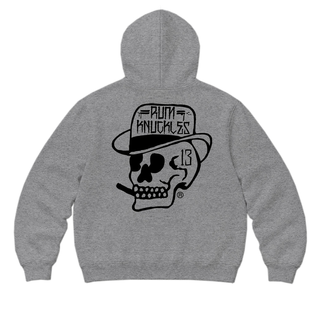 RUM KNUCKLES SMOKIN SKULL Zip Hoodie - Heather Grey - back