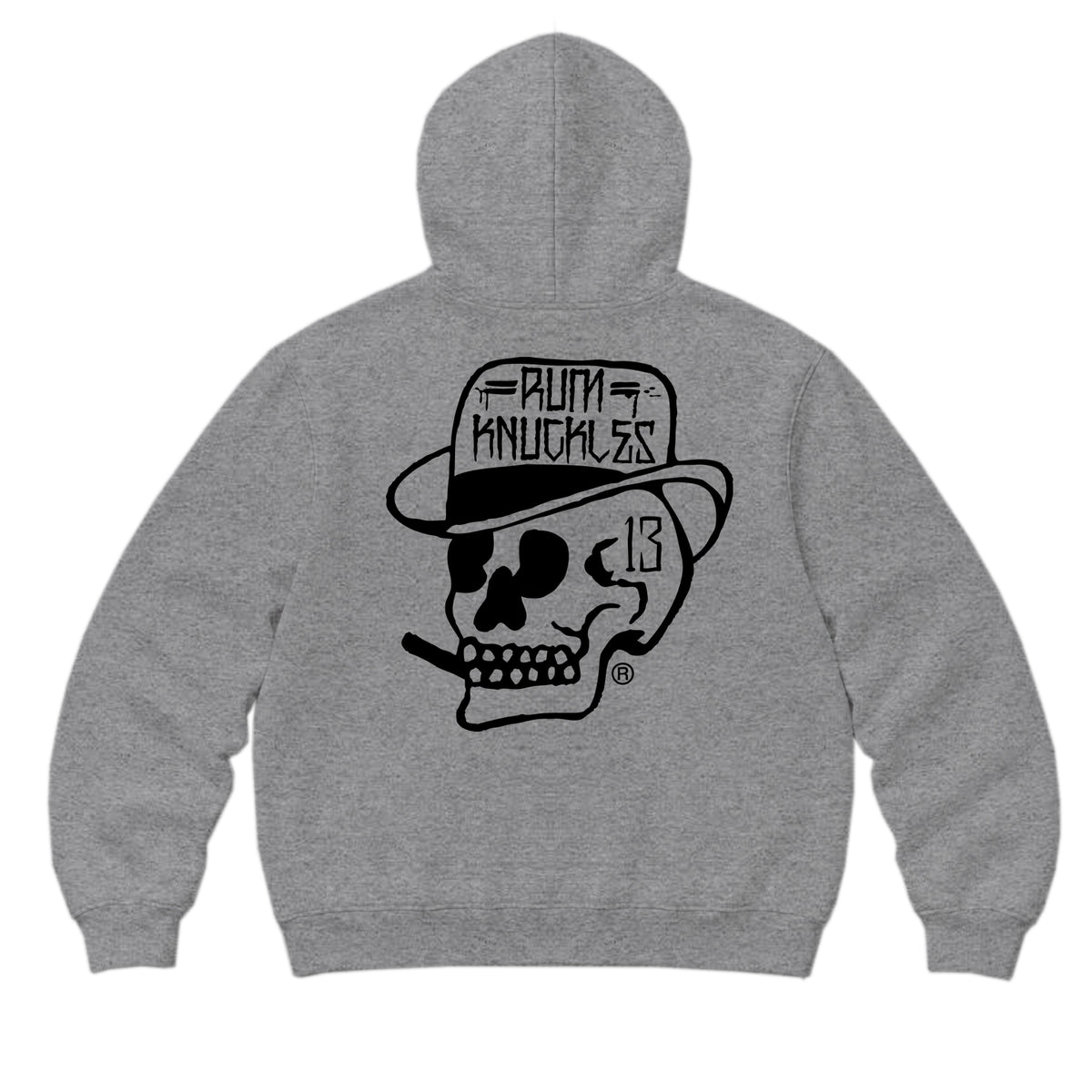 RUM KNUCKLES SMOKIN SKULL Zip Hoodie - Heather Grey - back