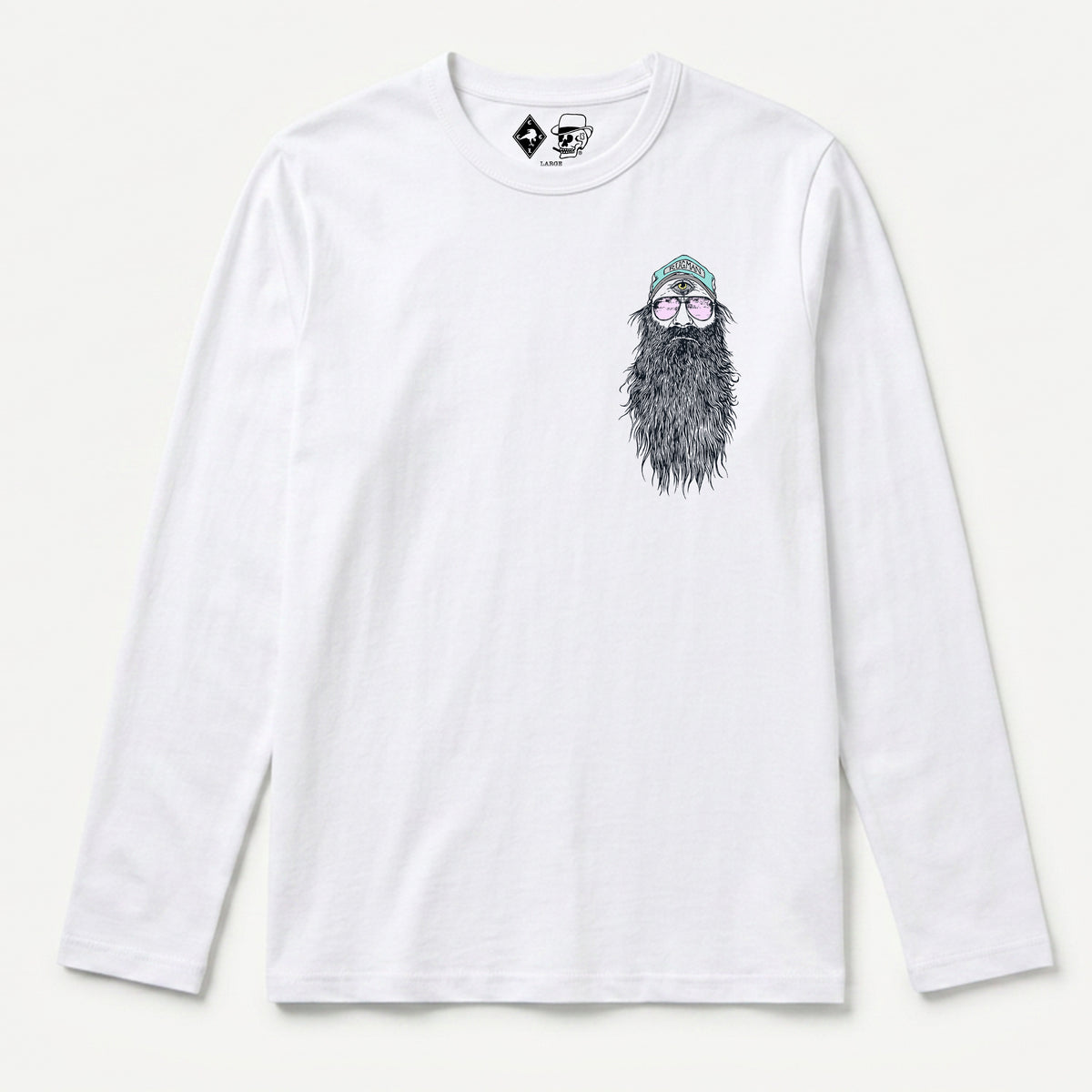 RUM KNUCKLES BEARDY MAN Long Sleeve Tee - White - front