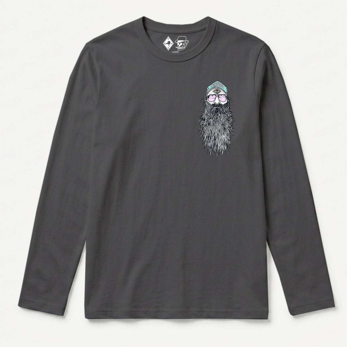 RUM KNUCKLES BEARDY MAN Long Sleeve Tee - Charcoal - front