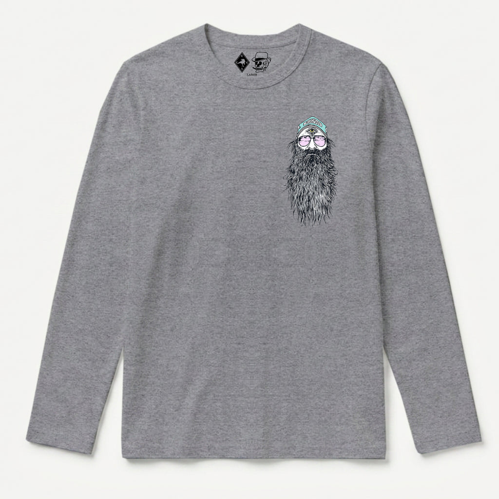 RUM KNUCKLES BEARDY MAN Long Sleeve Tee - Heather Grey - front