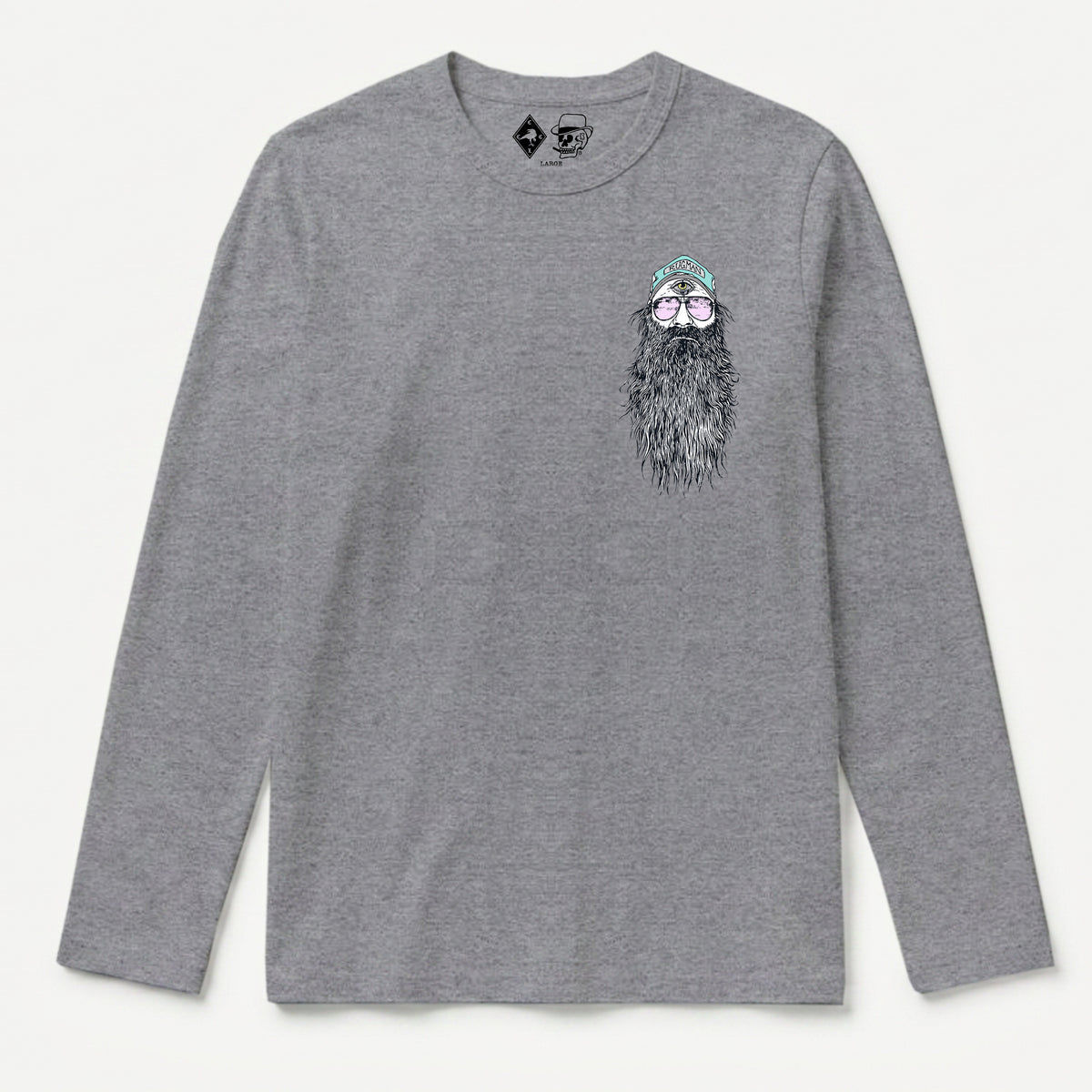RUM KNUCKLES BEARDY MAN Long Sleeve Tee - Heather Grey - front