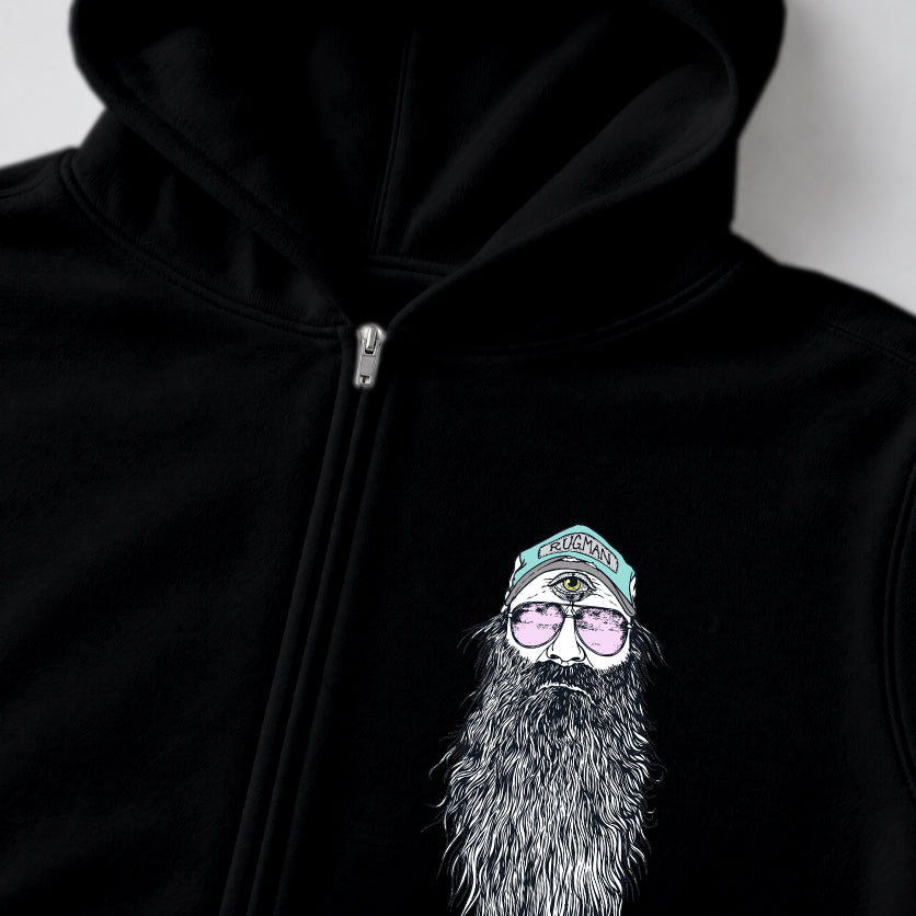 RUM KNUCKLES BEARDY MAN Zip Hoodie - Black - detail