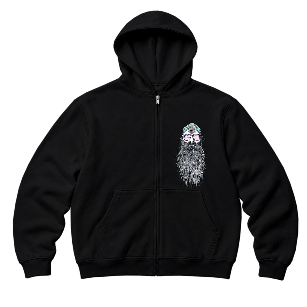 RUM KNUCKLES BEARDY MAN Zip Hoodie - Black - front