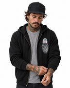 RUM KNUCKLES BEARDY MAN Zip Hoodie - Black - model front