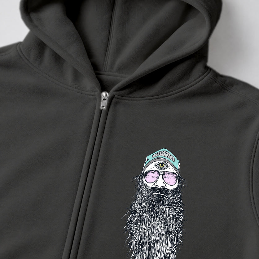 RUM KNUCKLES BEARDY MAN Zip Hoodie - Charcoal - detail