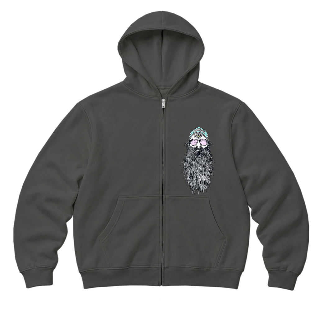 RUM KNUCKLES BEARDY MAN Zip Hoodie - Charcoal - front