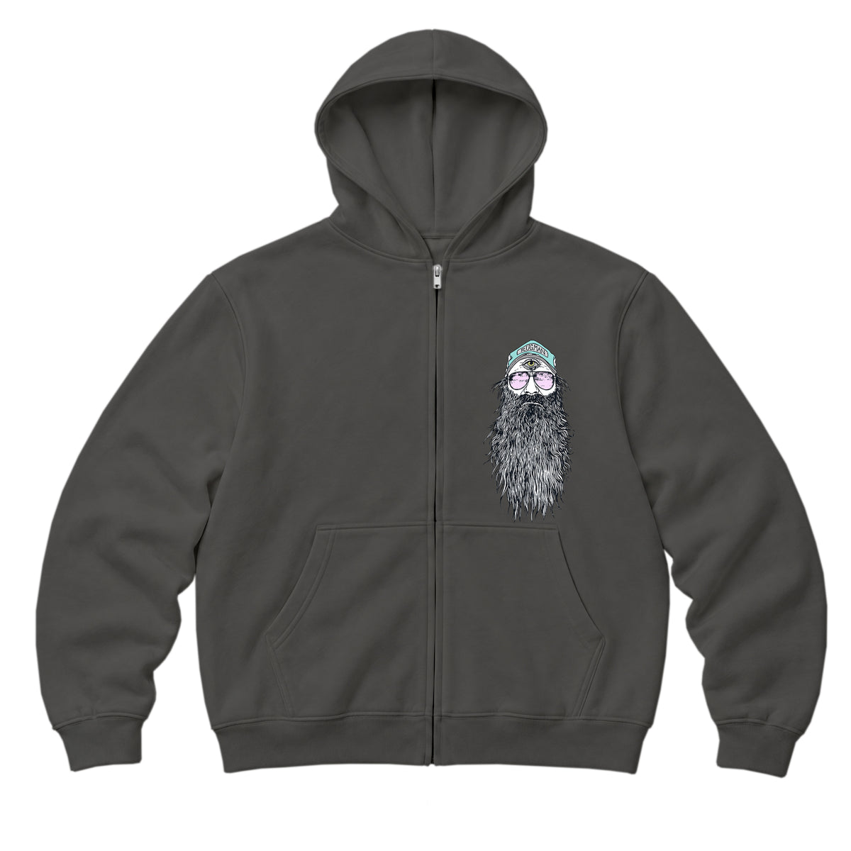 RUM KNUCKLES BEARDY MAN Zip Hoodie - Charcoal - front