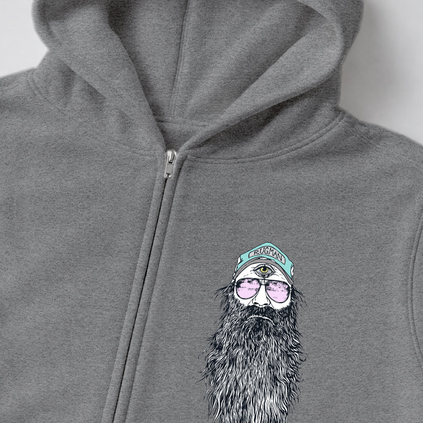 RUM KNUCKLES BEARDY MAN Zip Hoodie - Heather Grey - detail