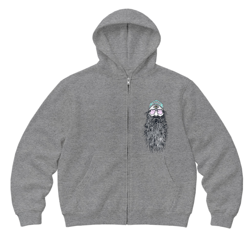 RUM KNUCKLES BEARDY MAN Zip Hoodie - Heather Grey - front