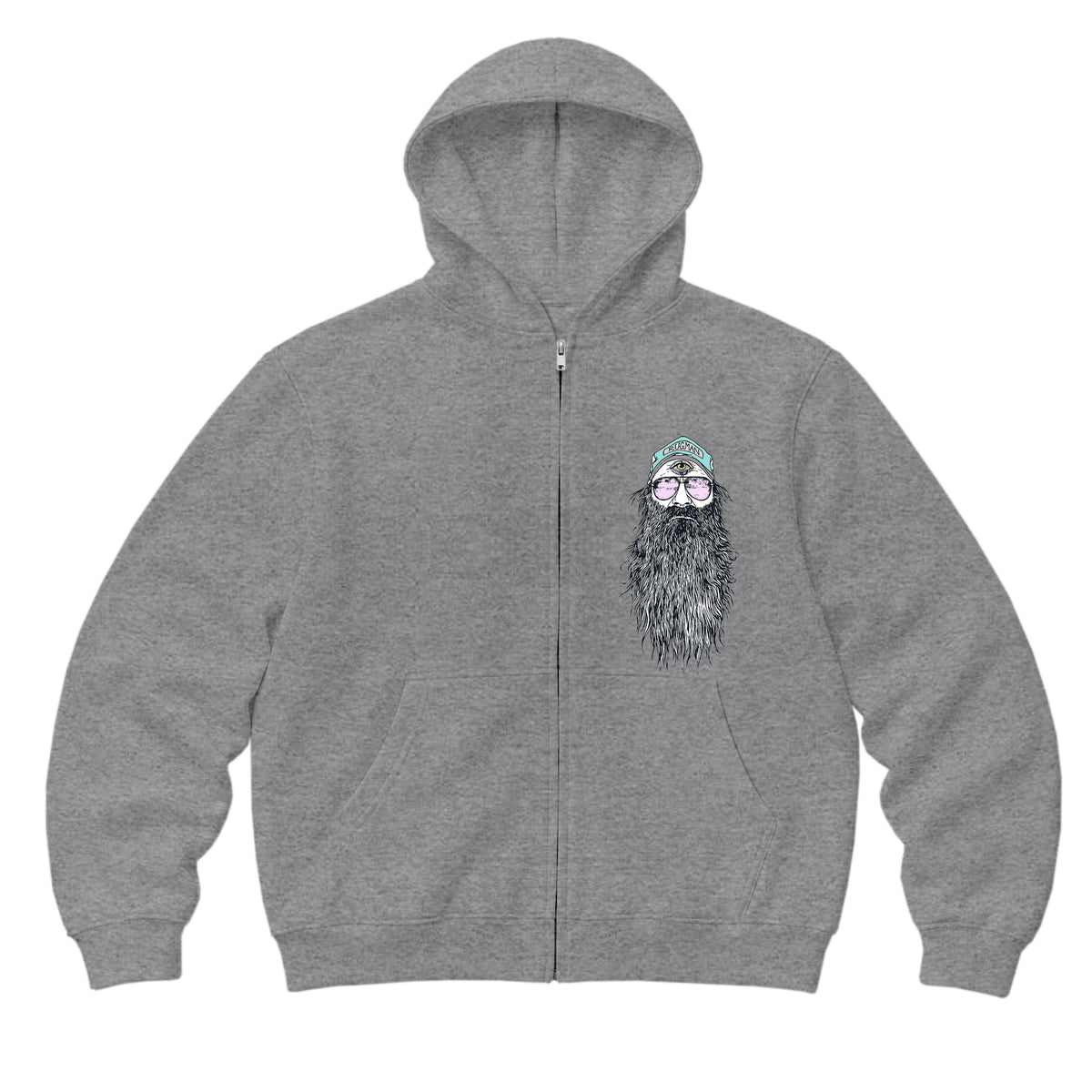 RUM KNUCKLES BEARDY MAN Zip Hoodie - Heather Grey - front