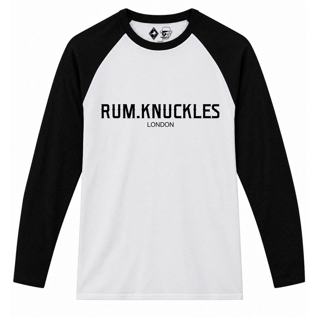 RUM KNUCKLES RK LONDON Baseball Tee - White/Black - front