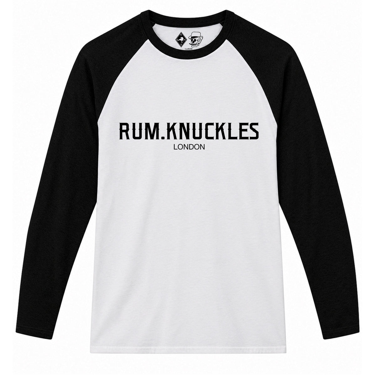 RUM KNUCKLES RK LONDON Baseball Tee - White/Black - front