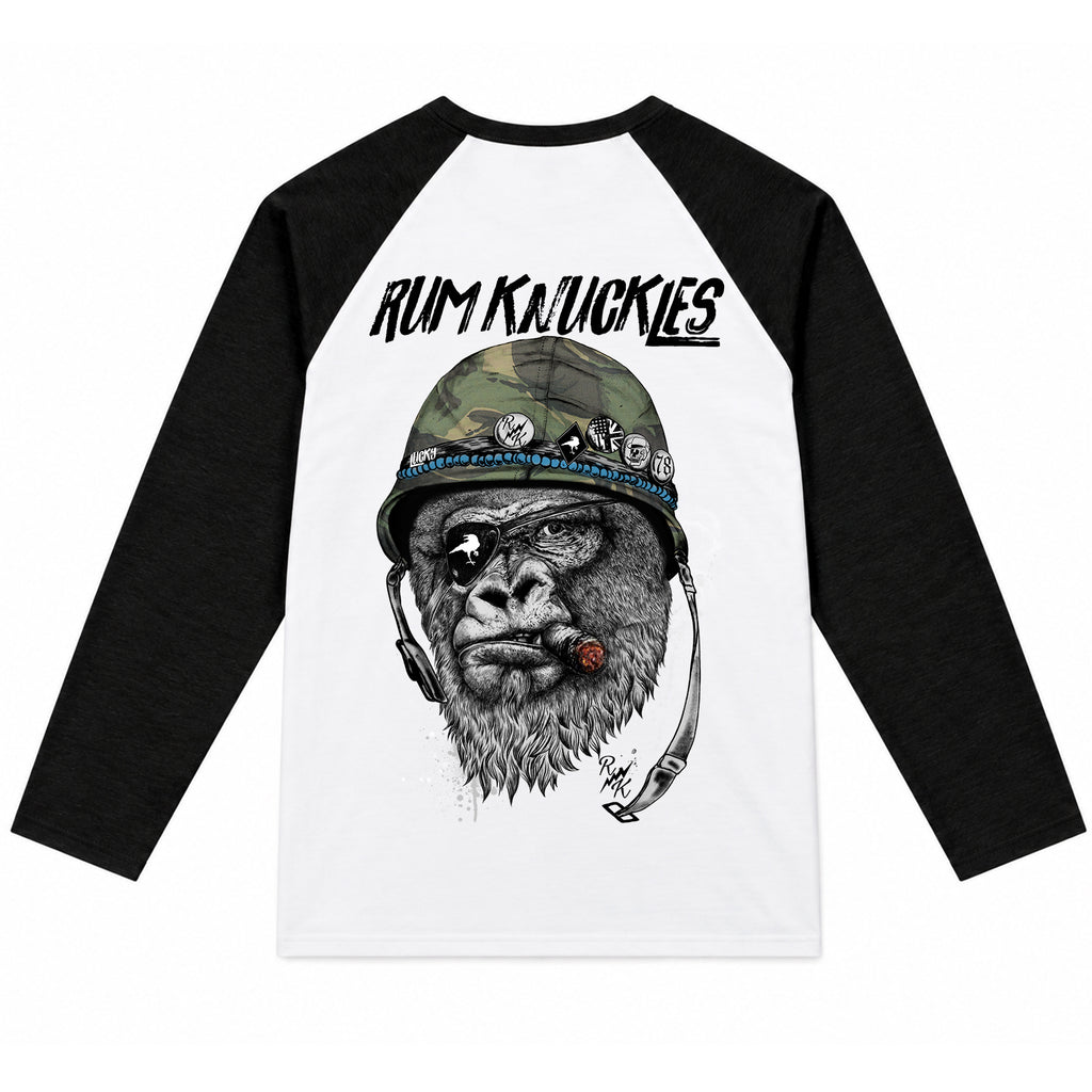 RUM KNUCKLES SILVERBACK Baseball Tee - White/Black - back