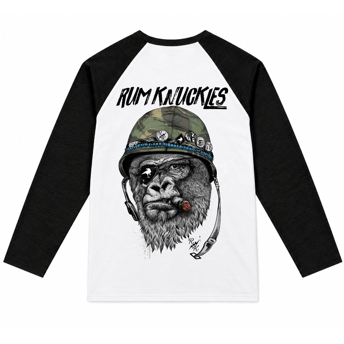 RUM KNUCKLES SILVERBACK Baseball Tee - White/Black - back