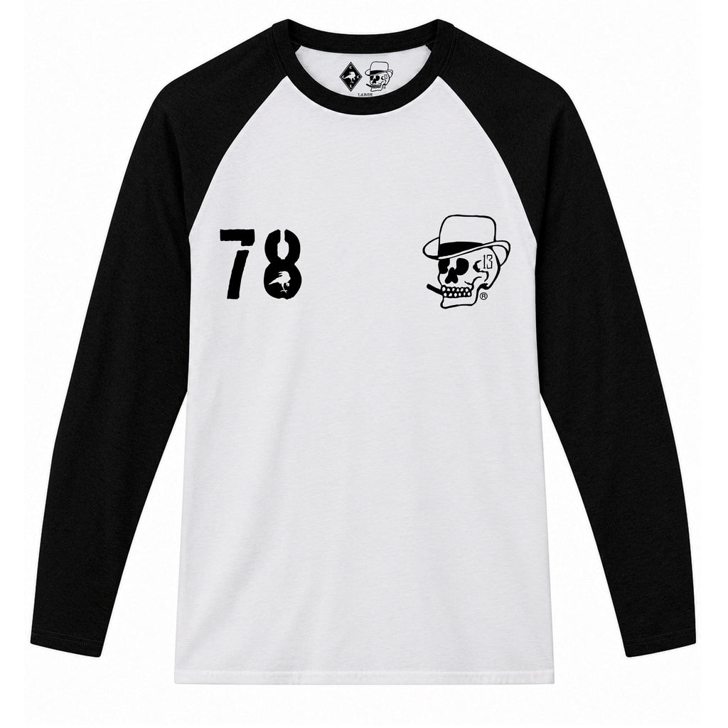 RUM KNUCKLES SILVERBACK Baseball Tee - White/Black - front