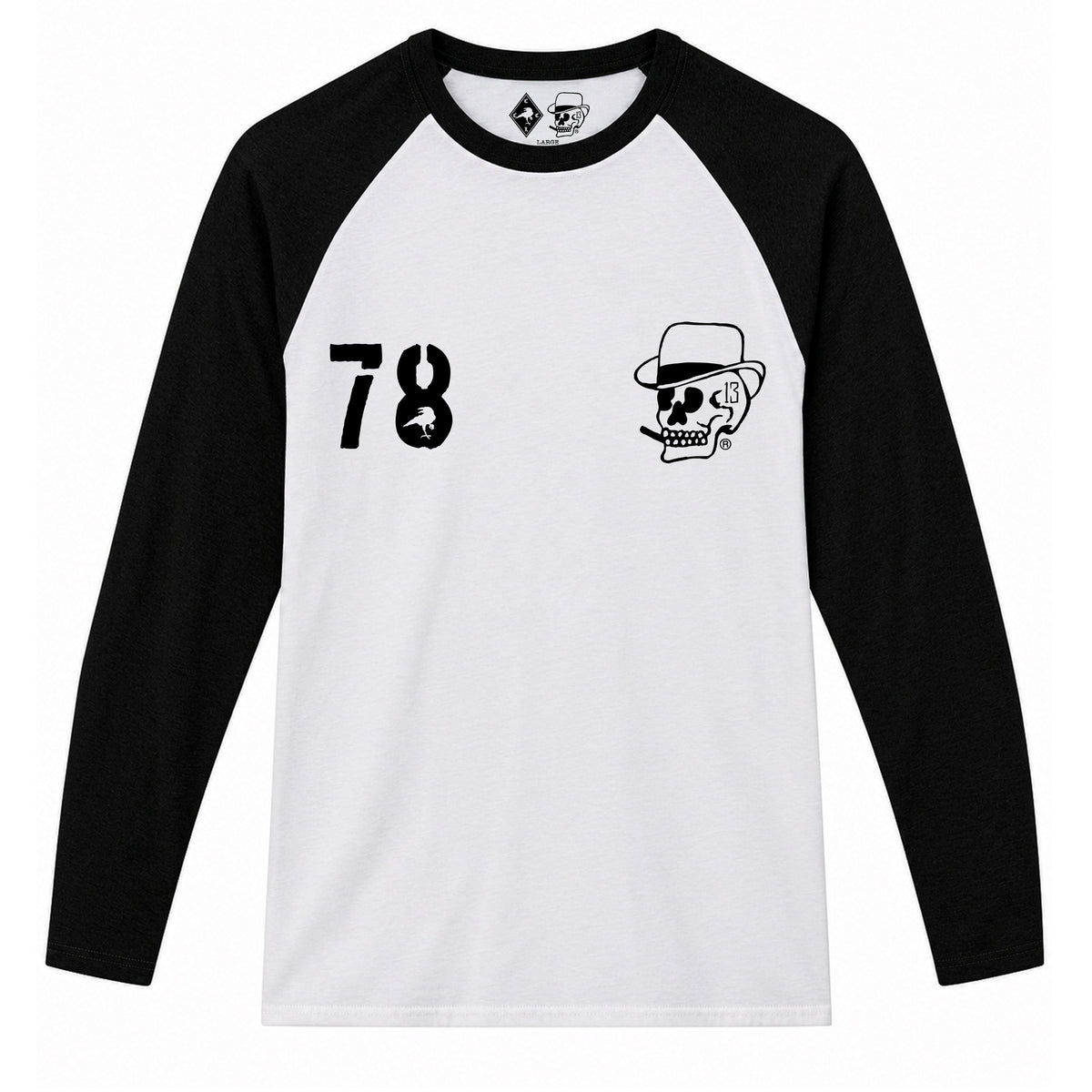 RUM KNUCKLES SILVERBACK Baseball Tee - White/Black - front