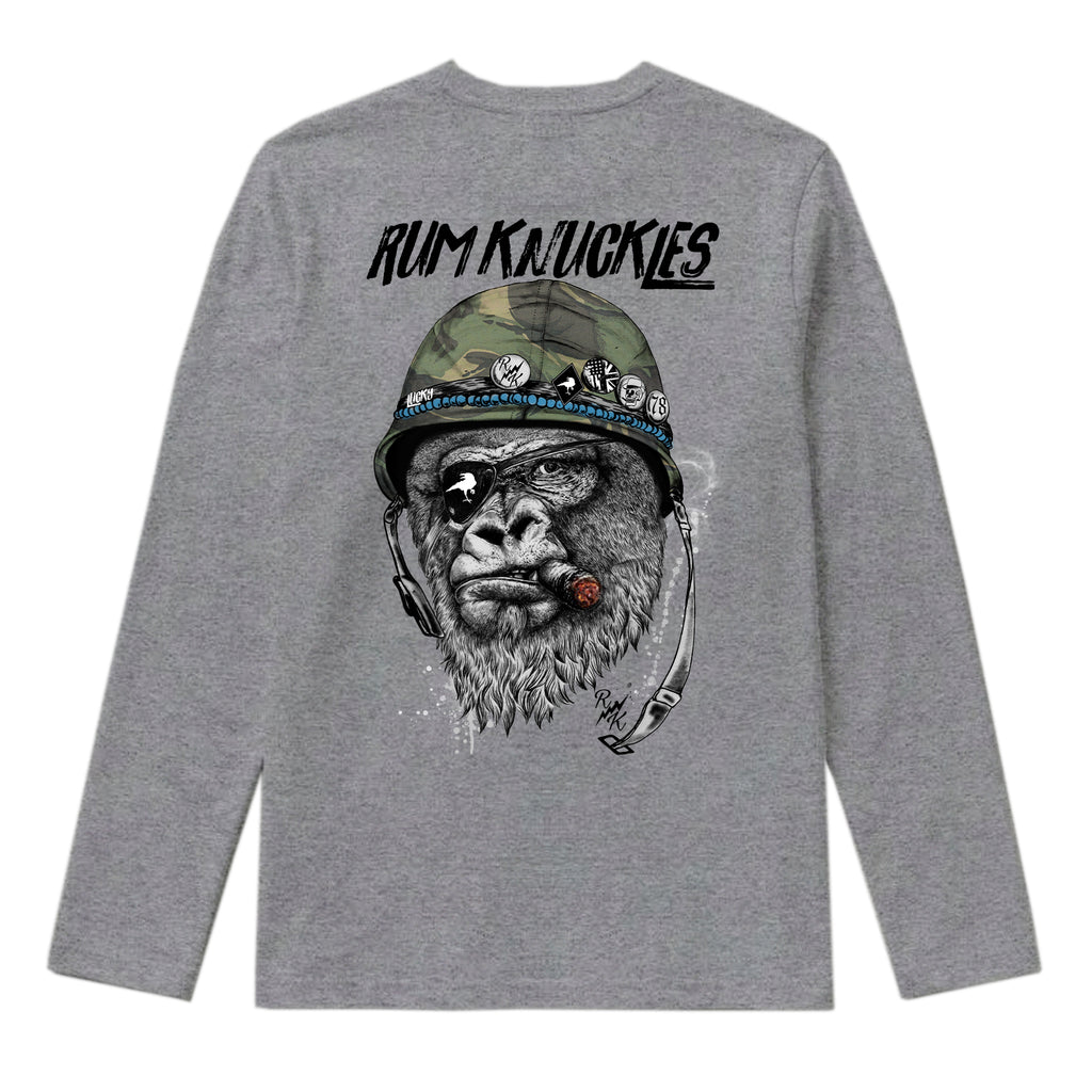 RUM KNUCKLES SILVERBACK Long Sleeve Tee - Heather Grey - back