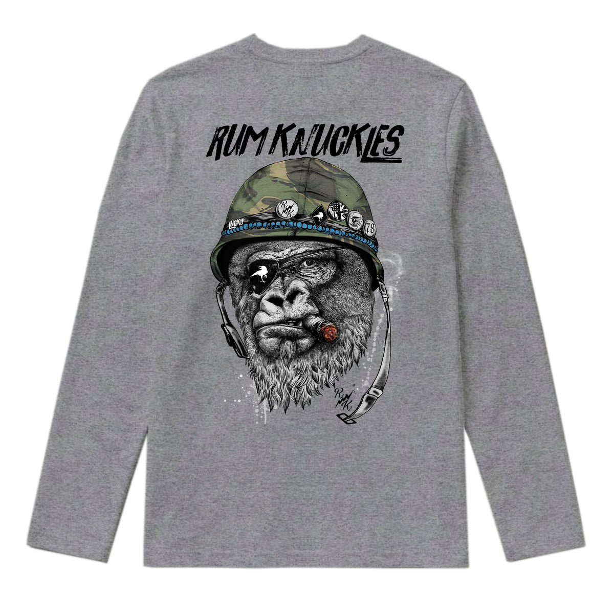 RUM KNUCKLES SILVERBACK Long Sleeve Tee - Heather Grey - back