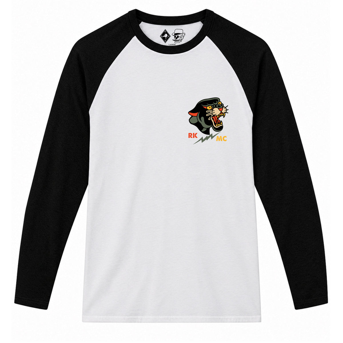 RUM KNUCKLES PANTHER MC Baseball Tee - White/Black - front