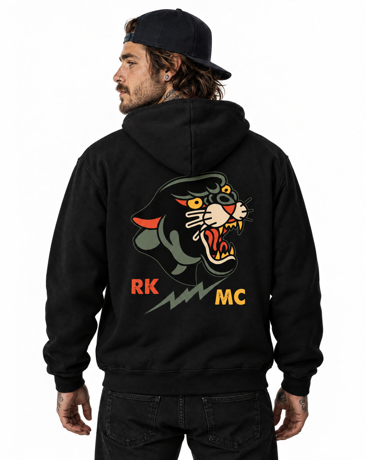 RUM KNUCKLES PANTHER MC Zip Hoodie - Black - model back